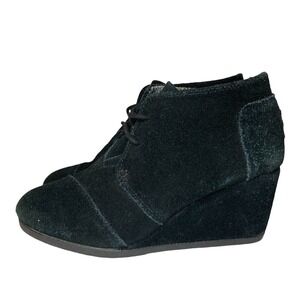 Toms Wedge Kala Ankle Boot Shoes Women's Size 7 W Suede Leather Black Laces